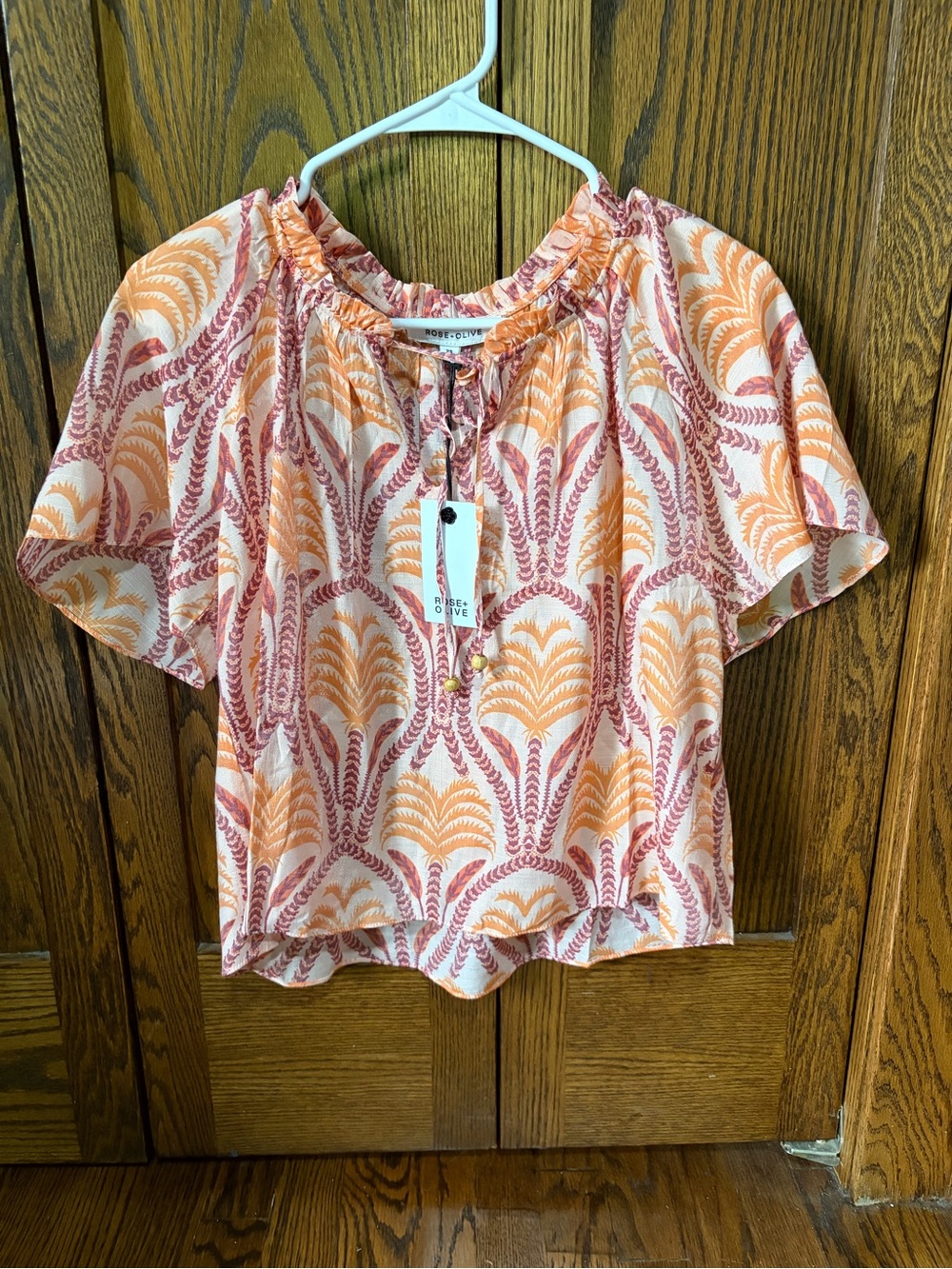 Rose & Olive Orange and Pink Printed Peasant Blouse